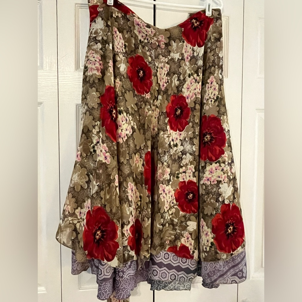 Darn Good Yarn Reversible Sari Wrap Maxi Skirt. Fits Sizes 14-20. Warm Tones.